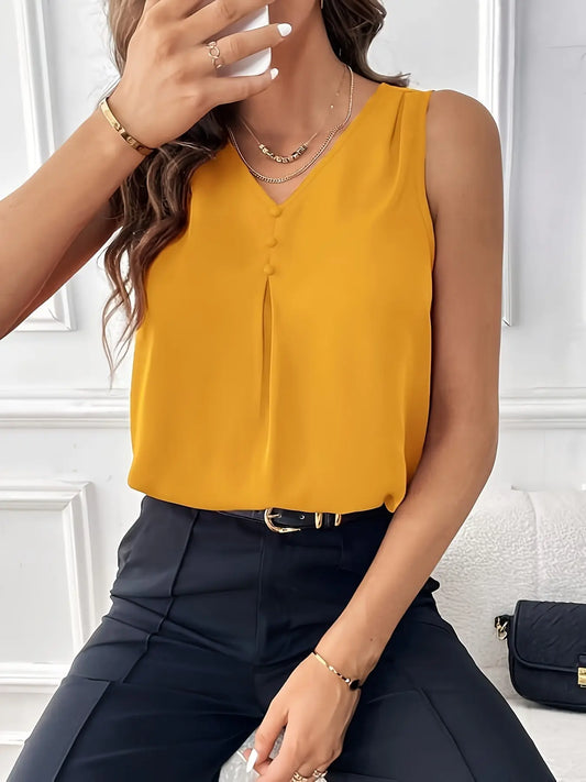 Solide V-Ausschnitt Einfache Bluse, Elegante Ärmellose Bluse Für Frühling & Sommer, Damenbekleidung